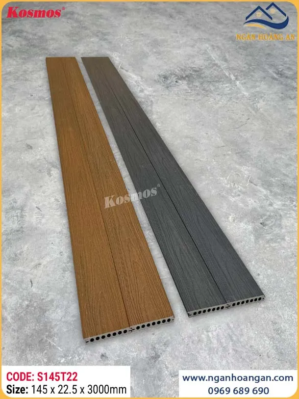 Sàn Gỗ Nhựa Lỗ Tròn 2 Lớp Phủ Polymer Kosmos S145T22 Teak